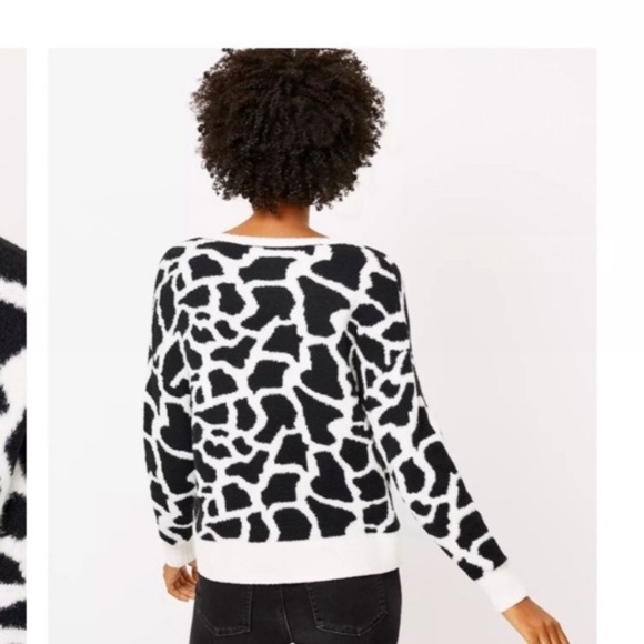 LOFT Animal Print Zebra Fuzzy Sweater Large Cream White NWT - Picture 4 of 7